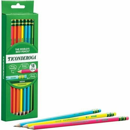 DIXON TICONDEROGA Pencils, No.2, Woodcase, 5 Colors, 9/32ft Dia, 1Neon AST, 18PK DIXX13018